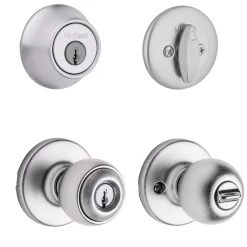 Kwikset 690 Polo Entry Knob Single Cylinder Deadbolt Combo, 96900-320, Satin Nickel