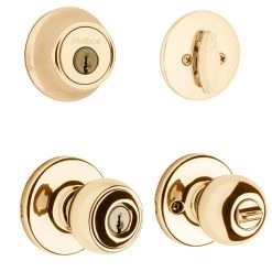 Kwikset 690 Tylo Keyed Entry Knob Single Cylinder Deadbolt Combo, 96900-253, Polished Brass
