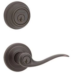 Kwikset 991 Tustin Entry Lever Single Cylinder Deadbolt Combo, Smartkey, 99910-041, Venetian Bronze