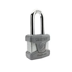 Kwikset Stanley Smartkey Padlock Long Shackle, 90260-002, Satin Chrome