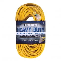 Electryx Heavy Duty Indoor / Outdoor Extension Cord, EL-10012YEL, Yellow, 100 FT