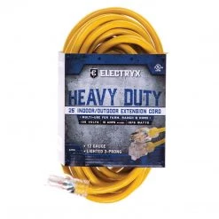 Electryx Heavy Duty Indoor / Outdoor Extension Cord, EL-2512YEL, Yellow, 25 FT
