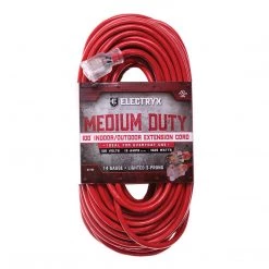 Electryx Medium Duty Indoor / Outdoor Extension Cord, EL-10014RD, Red, 100 FT