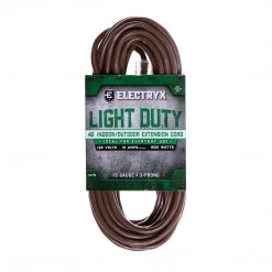 Electryx Light Duty Indoor / Outdoor Extension Cord, EL-4016BRN, Brown, 40 FT