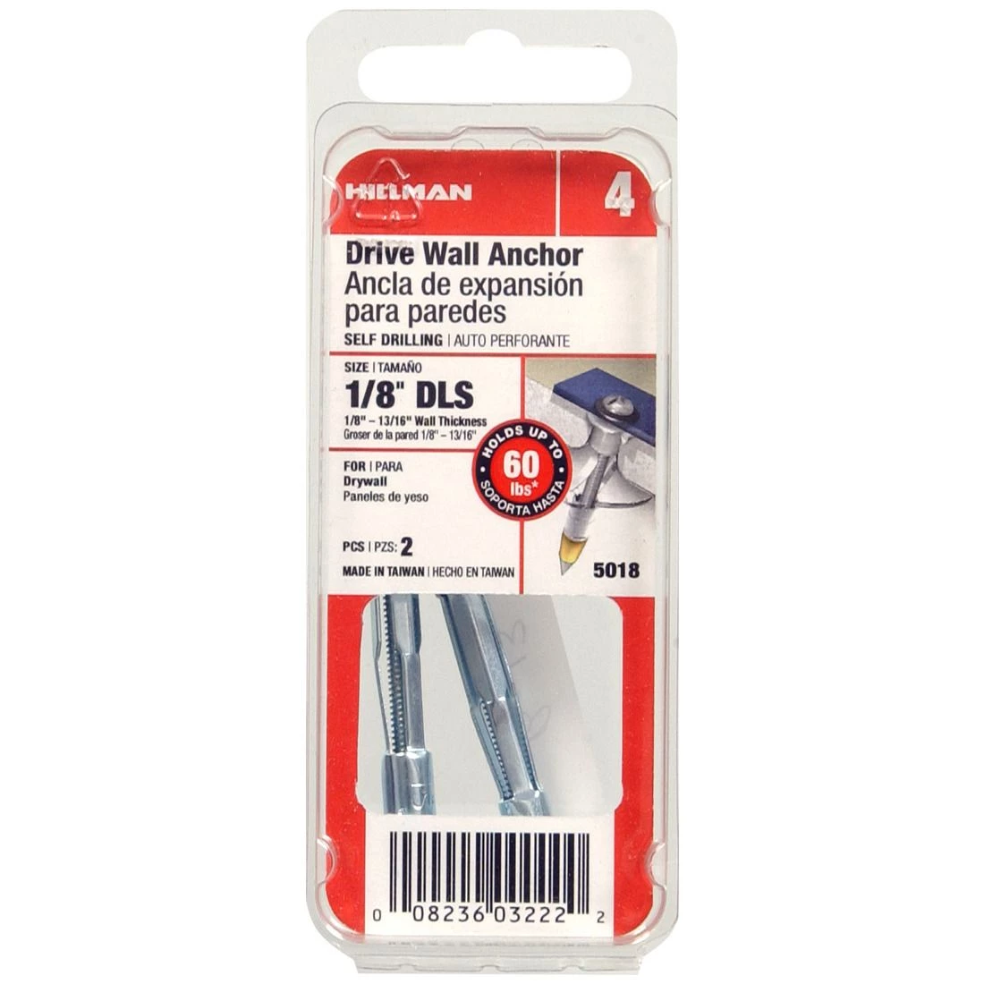 Hillman Fas-Pak Drive Wall Anchors, 5018, 1/8 IN 6 Hillman Fas-Pak Drive Wall Anchors, 5018, 1/8 IN - Image 4