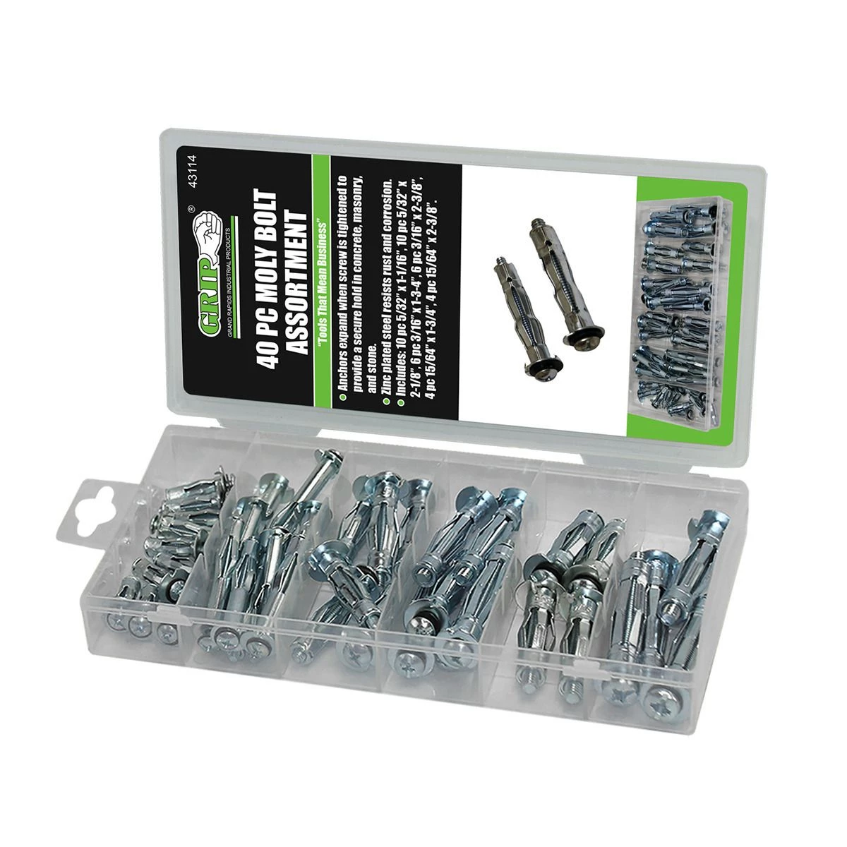 Grip Moly Bolt Assortment, 40-Piece, 43114 3 Grip Moly Bolt Assortment, 40-Piece, 43114