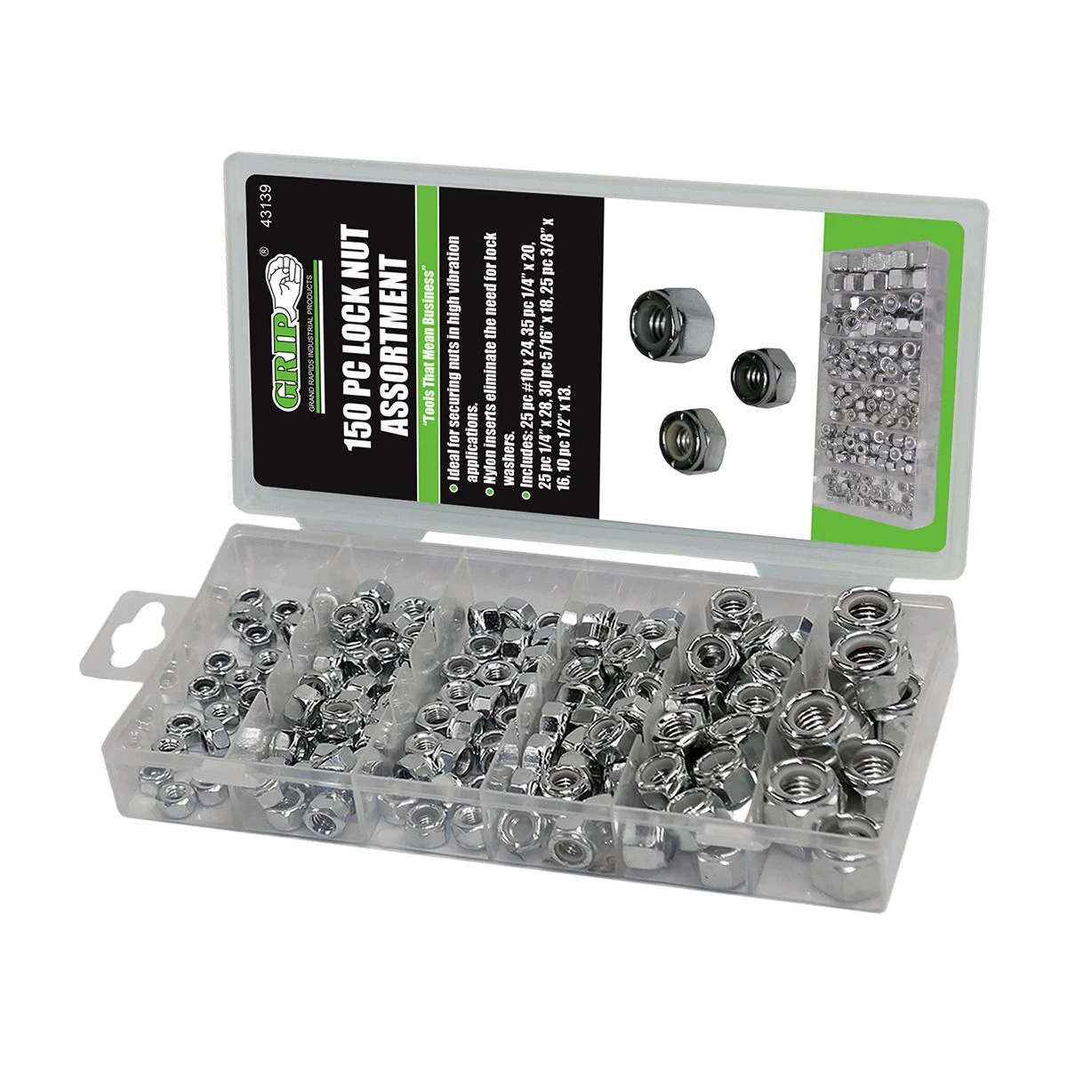 Grip Locknut Assortment, 150-Piece, 43139 3 Grip Locknut Assortment, 150-Piece, 43139