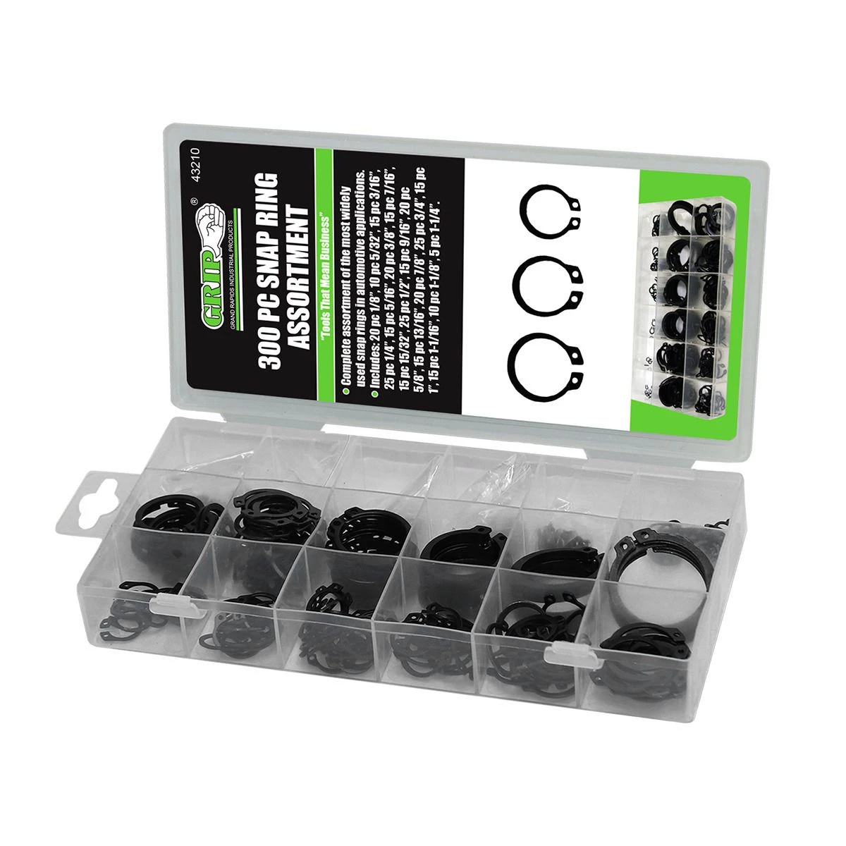 Grip Snap Ring Assortment, 300-Piece, 43210 3 Grip Snap Ring Assortment, 300-Piece, 43210
