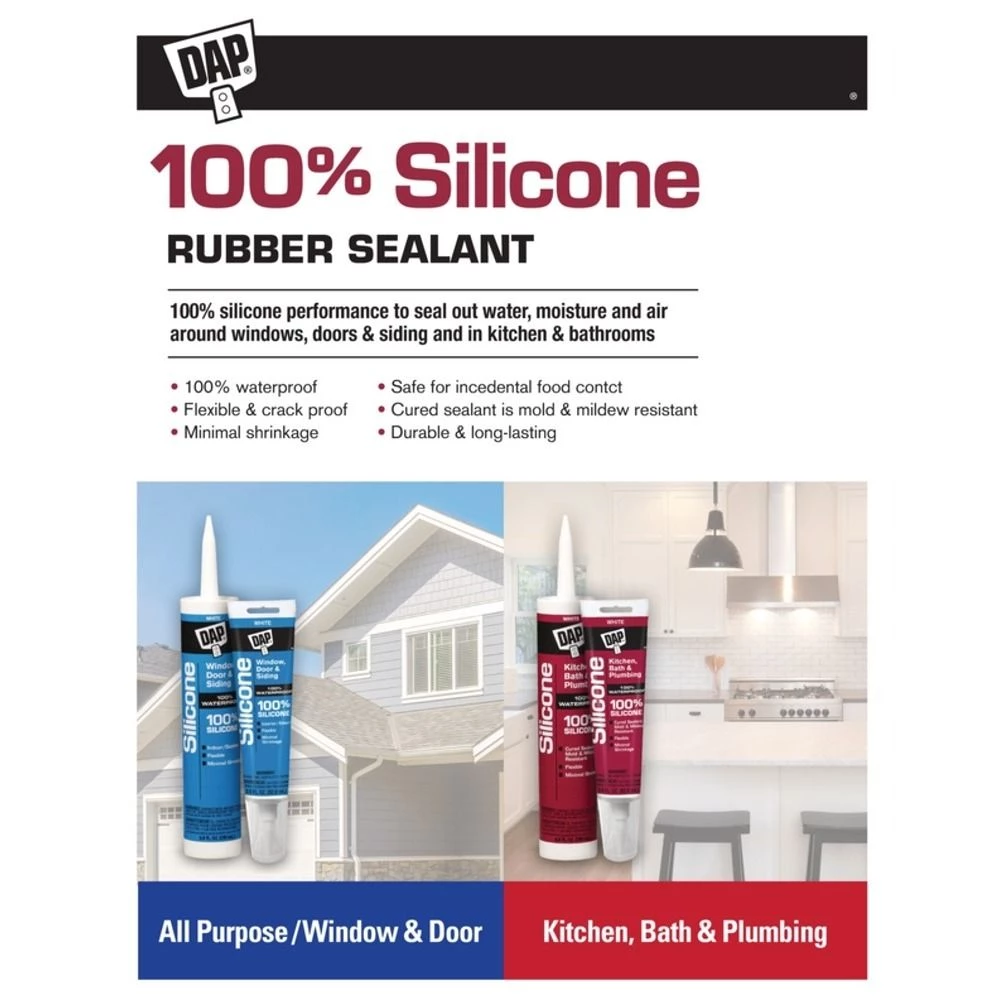 DAP 100% Silicone Window, Door & Siding Sealant, 7079800753, Clear, 2.8 OZ 4 DAP 100% Silicone Window, Door & Siding Sealant, 7079800753, Clear, 2.8 OZ - Image 2