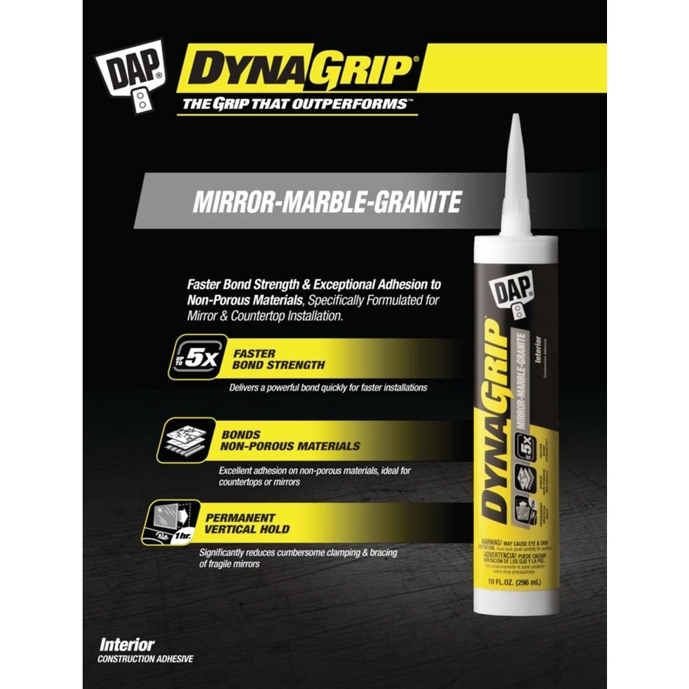 DAP DynaGrip Mirror, Marble & Granite Construction Adhesive, 7079827522, White, 9 OZ 4 DAP DynaGrip Mirror, Marble & Granite Construction Adhesive, 7079827522, White, 9 OZ - Image 2