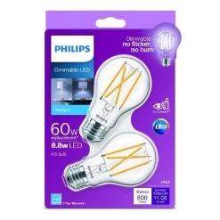 Philips A19 Dimmable Energy Saving Clear Glass Indooor, 60-Watt, 2-Pack, 550236
