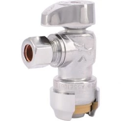 SharkBite Push x 3/8 IN Chrome Plated Angle Stop Valve, 1/2 IN Compression, 23036-0000LF