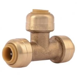 SharkBite Push Tee, 1/4 IN, Brass, U358LFA