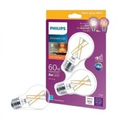 Philips LED Glass Bulb, Dimmable, 8.5 Watt (60 Watt Equivalent), Soft White, 2-Pack, 540708