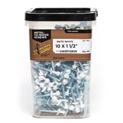Big Timber Brite White WT01 Woodbinder Screw, 1/4 Drive, 500-Count Bucket, WB112BW-500, #10 x 1-1/2 IN