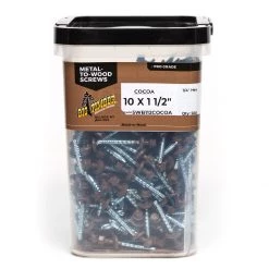 Big Timber Cocoa Brown BN33 Woodbinder Screw, 1/4 Drive, 500-Count Bucket, WB112COCOA-500, #10 x 1-1/2 IN