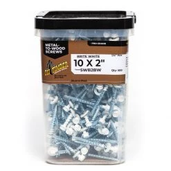Big Timber Brite White WT01 Woodbinder Screw, 1/4 Drive, 500-Count Bucket, WB2BW-500, #10 x 2 IN
