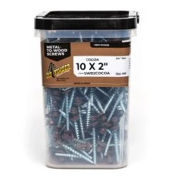 Big Timber Cocoa Brown BN33 Woodbinder Screw, 1/4 Drive, 500-Count Bucket, WB2COCOA-500, #10 x 2 IN